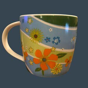 Starbucks Ceramic Coffee Mug 2007 Wildflowers 15 oz Orange Blue Green